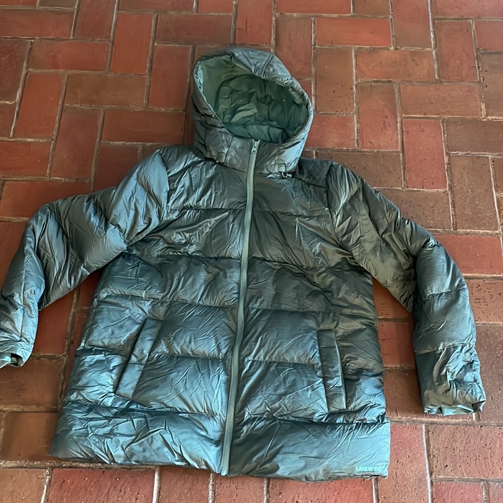 Lands'‎ End Hooded Puffer Jacket - Teal and Navy